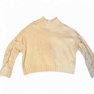 Skies Are Blue Elegant Cream Sweater with Open Knit Detail on Sleeves